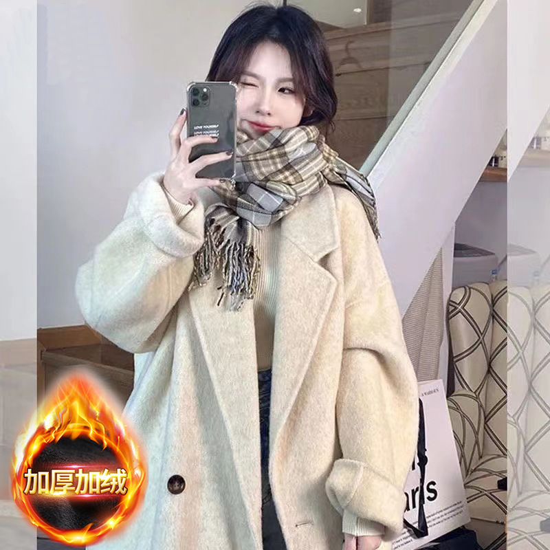 (350克加夹棉加里)外穿大码呢子大衣小众中长款加厚夹棉毛呢外