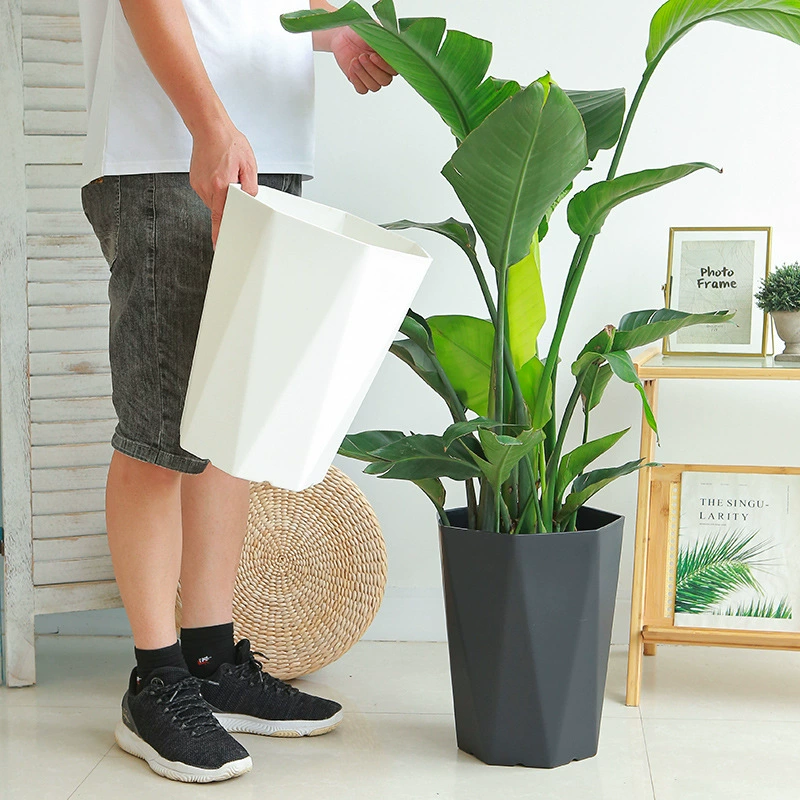 Новое большое утолщенное зеленое растение райская птица падающий свободный хвост Подсолнечник пол гостиная 7-угловая имитация цементной смолы пластиковый цветочный горшок