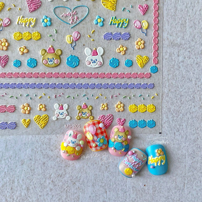 Tomoni online celebridad uñas pegatinas alivio tridimensional dibujos animados oso cumpleaños avanzada fototerapia pegatinas MS nombre conjunto amor