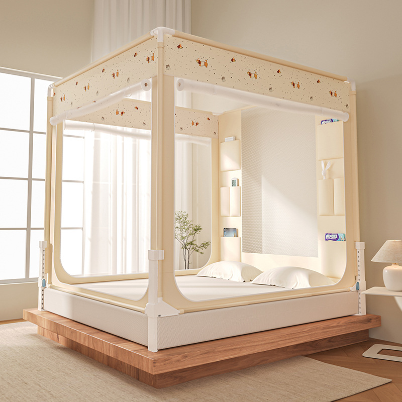 Verano cama mosquiteros de bolsillo tipo anti-mosquitos dibujos animados dormitorio tres puertas de cremallera antipolvo sin instalación soporte grueso