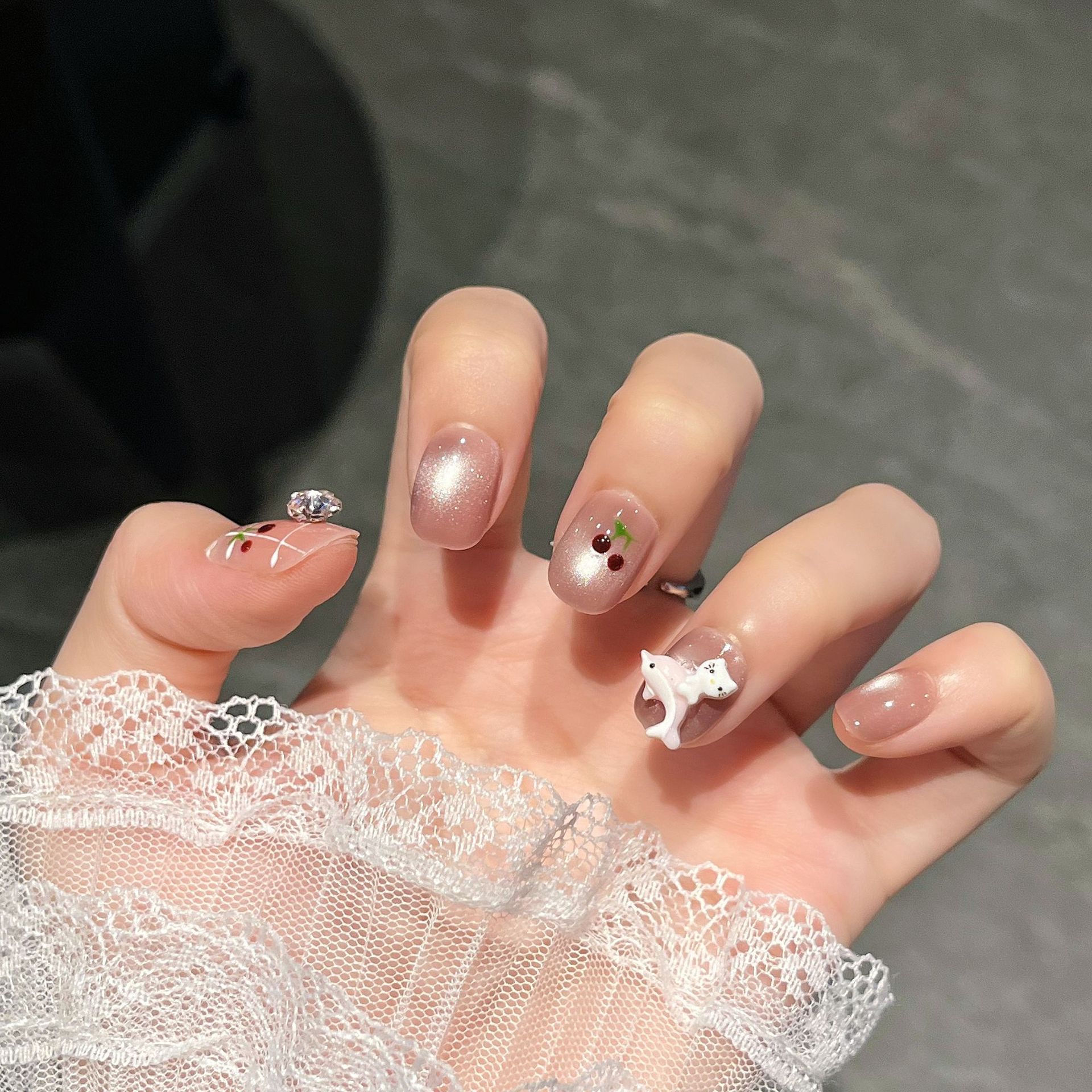 Uñas postizas de ojo de gato transfronterizas, piezas de uñas hechas a mano, uñas postizas, arte de uñas portátil, estilo largo de alta gama.