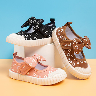 Kindergarten Baby Breathable Canvas Shoes Kidsren's Bow Korean Style Soft-Soled Kidsren's Shoes Breathable Student Sandals Spring & Fall Trend