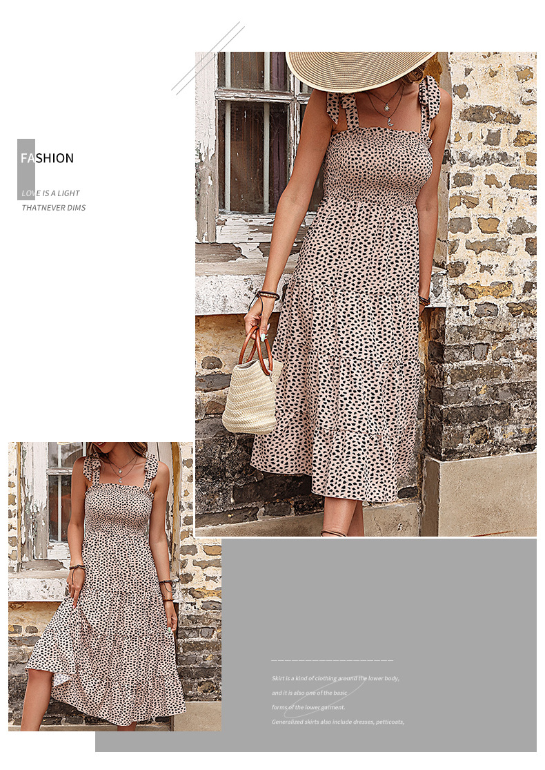 Leopard Print Bow Suspender Sleeveless Dress_voghion.com