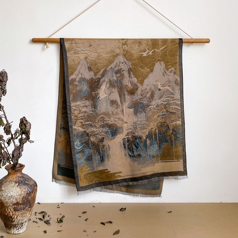 新しい風景油絵秋と冬のロング薄い中国風スカーフ女性の空調部屋模造カシミヤショールスカーフ|undefined