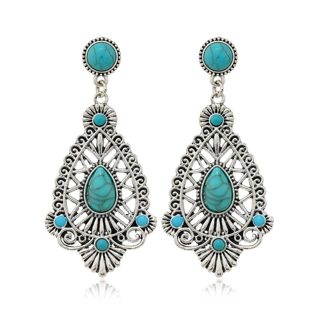 creative ethnic retro turquoise earrings drop-shaped
