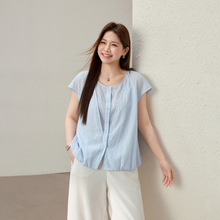 【素石云笺】恋夏风网纱透气轻薄衬衫纤莉秀大码女装胖mm夏装新款