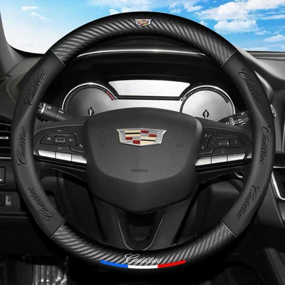 Steering wheel cover – logo leather steering wheel cover - cadillac-round