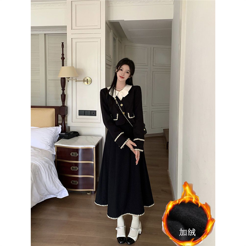 大码胖mm时尚两件套秋冬新款加绒加厚灯芯绒气质上衣+半身裙套装