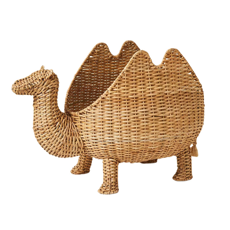 Animal tejido a mano camello decoración de caña cubierta juguete de dibujos animados cesto de almacenamiento de basura caja de almacenamiento cesto de caña