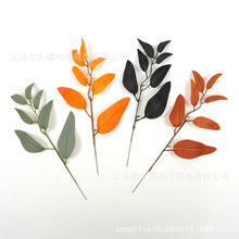 Shein爆款仿真绿植七杈桉树叶插铁线丝印叶单枝条DIY花艺插花配件