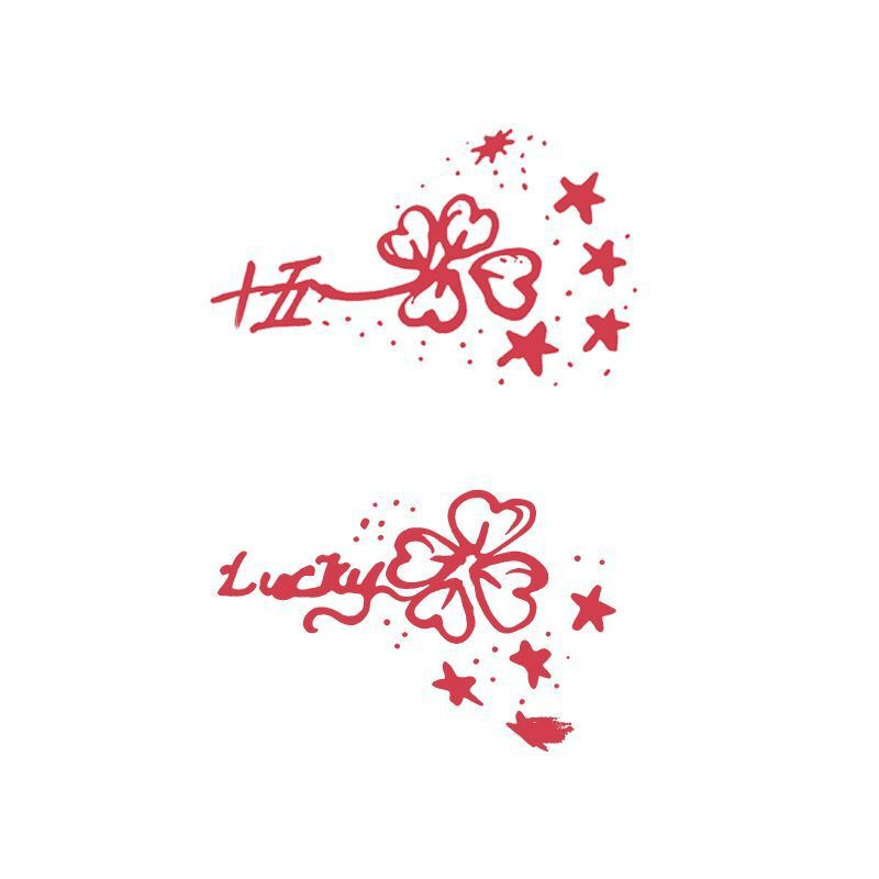 Oli Shuyuan's same style arm couple tattoo sticker, four-leaf clover lucky pattern temporary red tattoo, romantic Oli Shuyuan's same style arm couple tattoo sticker, four-leaf clover lucky pattern temporary red tattoo, romantic