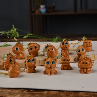 Barbie sandalwood wood carving twelve zodiac pendant mouse ox tiger rabbit dragon snake horse sheep monkey chicken key chain mobile phone pendant worker
