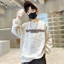 A25秋季儿童时尚潮范字母印花圆领套头卫衣中大童宽松休闲长袖上