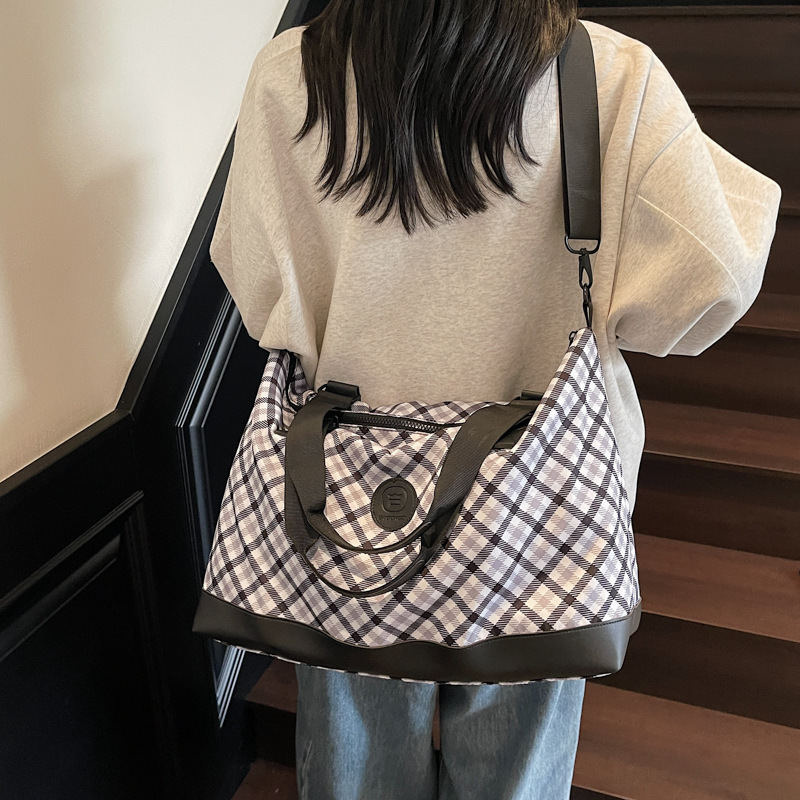 女性用の国境を越えた日本と韓国の旅行バッグ、夏の小さな新鮮な斜めの格子縞の荷物バッグ、学生用フィットネスバッグ、男性用のポータブルスポーツバッグ|undefined