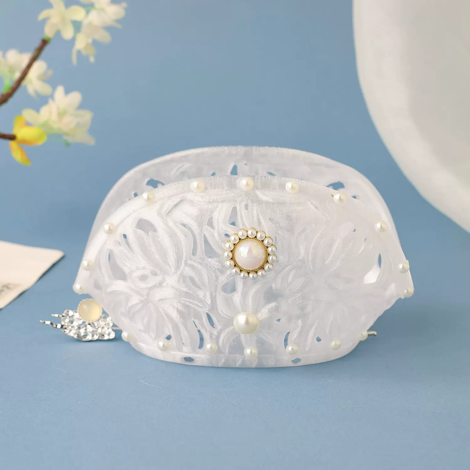 古风宋制发冠洛神莲花3D白树脂汉服拍照道具配饰仙气摄影写真头冠