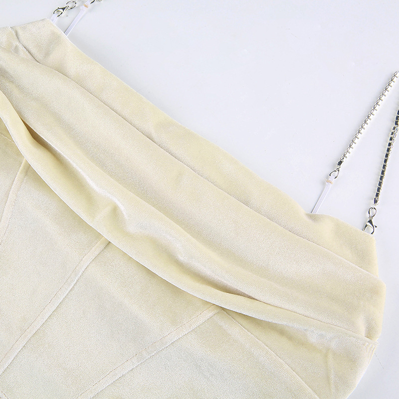 low-cut fold velvet irregular halter camisole NSRUI51648