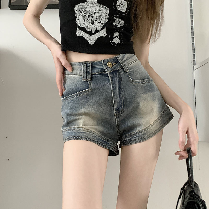 Ins Spice Girls Base High Waist Denim Shorts Women's Niche Retro Old Stretch Hip Wide Leg Pants A- line Hot Pants Ins Spice Girls Base High Waist Denim Shorts Women's Niche Retro Old Stretch Hip Wide Leg Pants A- line Hot Pants