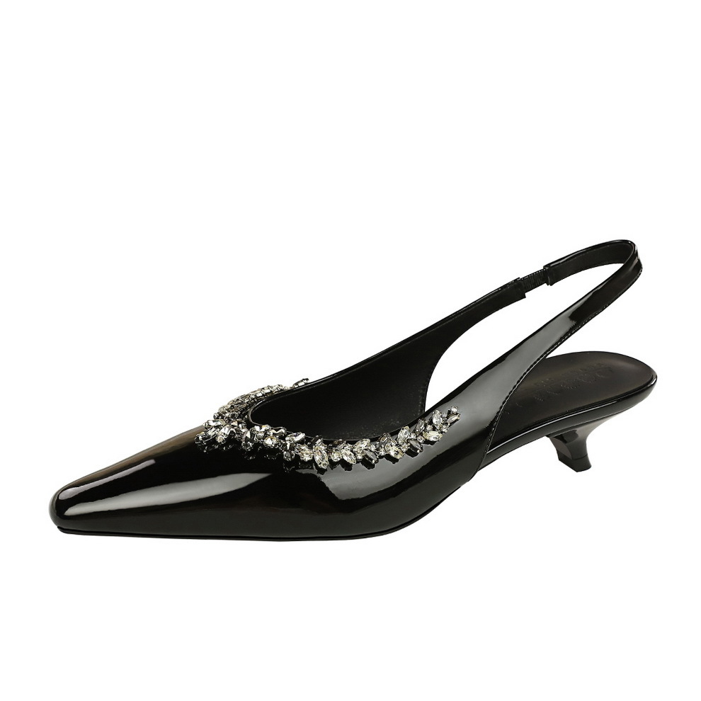 5211 European And American Style Elegant Patent Leather Rhinestone Shallow Mouth Slip-On For Women With Back Strap_vogvips.com