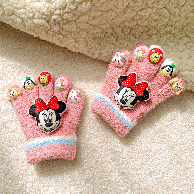Guantes DIY para niñas Kolomi otoño y invierno para niños calientes dedos de punto para niñas de punto de lana caliente cinco dedos