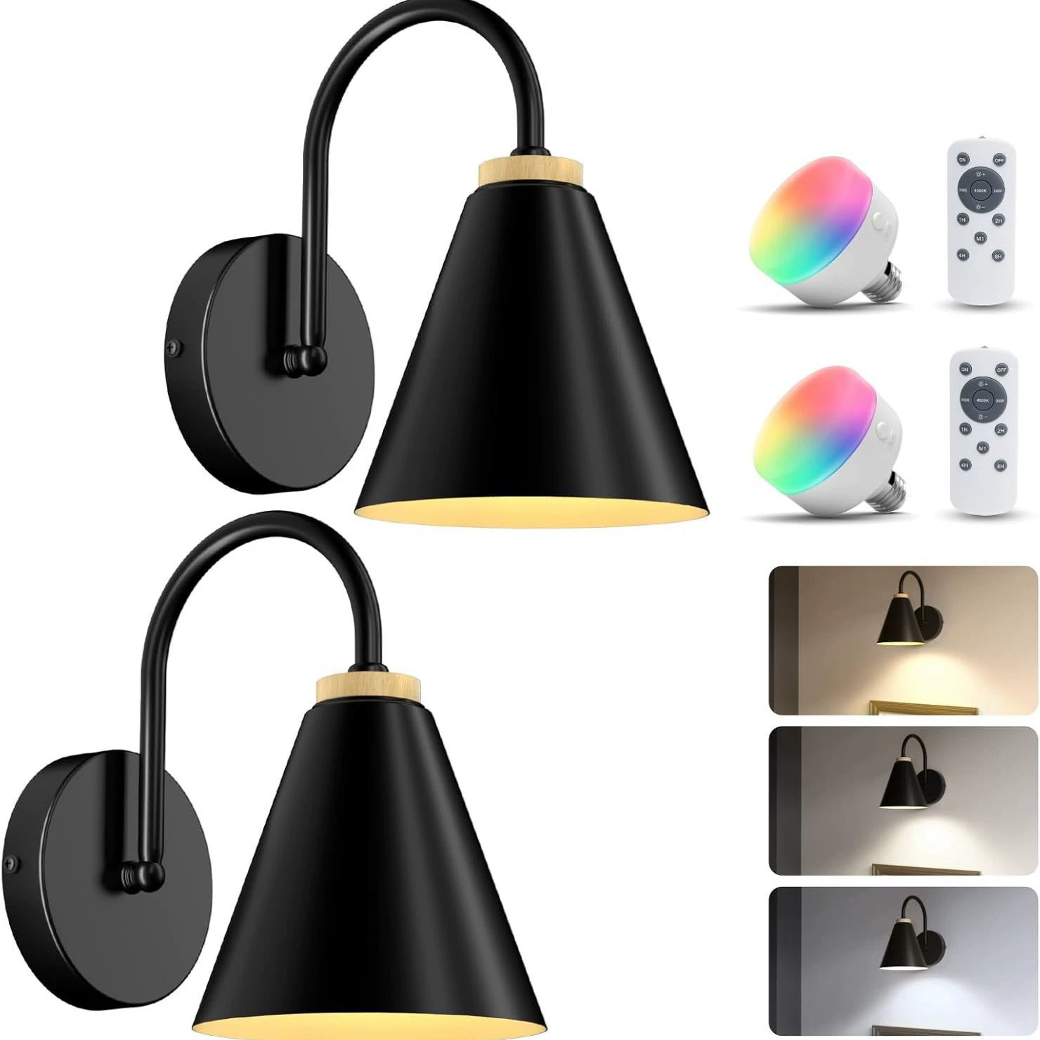 Amazon Горячая продажа аккумуляторная батарея Настенные светильники без проводки Настенные светильники с пультом дистанционного управления Внутренние настенные светильники