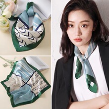 韩版百搭圆点真丝小方巾女丝巾100%桑蚕丝送礼围巾装饰小领巾披肩