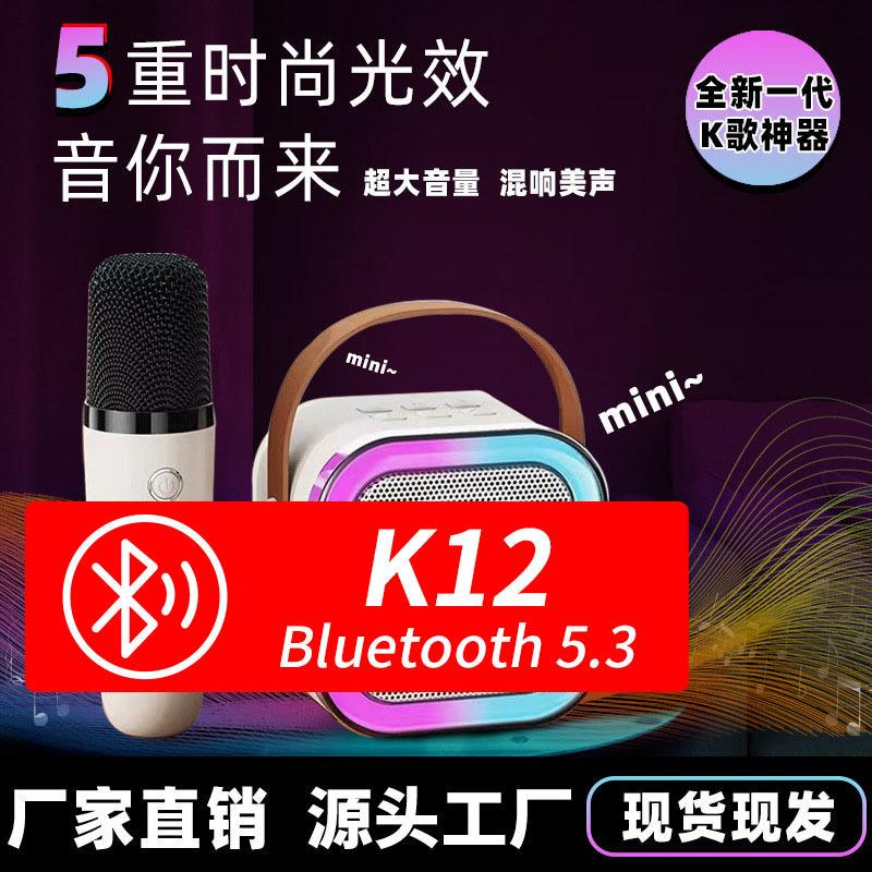 跨境外贸亚马逊K12蓝牙无线K歌音箱小音响带话筒麦克风儿童卡拉OK