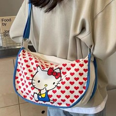 キティクロスボディキャンバスバッグ日本の漫画大容量ショルダーバッグサドルバッグ学生クラス団子バッグ耐久性