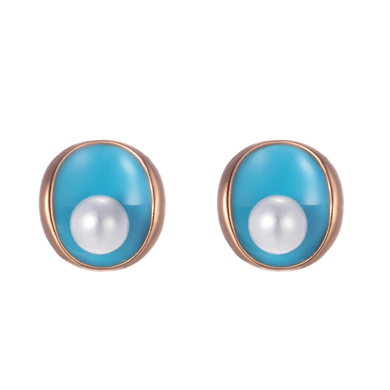 Xuping azul goteo de aceite imitación de perlas conchas pendientes de orejas nicho retrógrado simple aleación chapado en oro pendientes