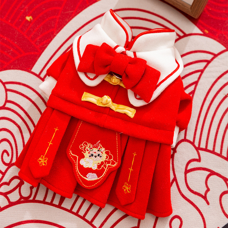 Otoño y invierno perros Año Nuevo rojo festivo Tang traje gato cálido y grueso algodón Teddy mascotas ropa de perro de Año Nuevo