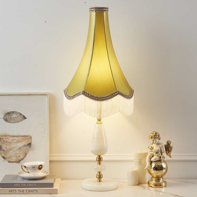 Classical French Vintage Palace-Style Living Room Table Lamp, Study Bedroom American Creative Tassel Copper Bedside Lamp, Ins Style