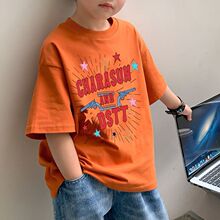 2025年夏季新款纯棉韩版潮流男童T恤时髦ins风宝宝帅气短袖上衣酷