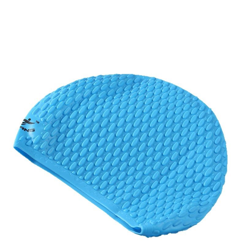 Gorro de baño de silicona con logo personalizado del fabricante Gorro de baño de gota de agua para adultos Gorro de baño de pelo largo para mujer Gorro de baño impermeable antideslizante para los oídos
