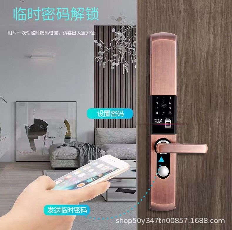 Cerradura de huella digital con cubierta deslizante Bluetooth cuidadosamente seleccionada, cerradura con contraseña para el hogar, cerradura con tarjeta magnética, cerradura inteligente para puerta antirrobo, cerradura con cubierta deslizante completamente automática