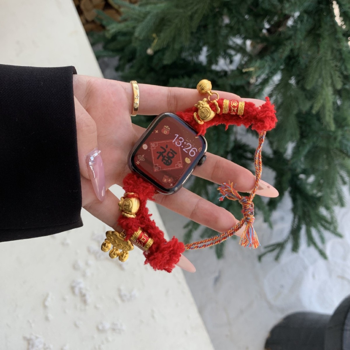 New Year Red Ping An Lock Knot Cat Strap for Apple S10 Generation Watch GT5 Huawei Xiaomi 8/9pro