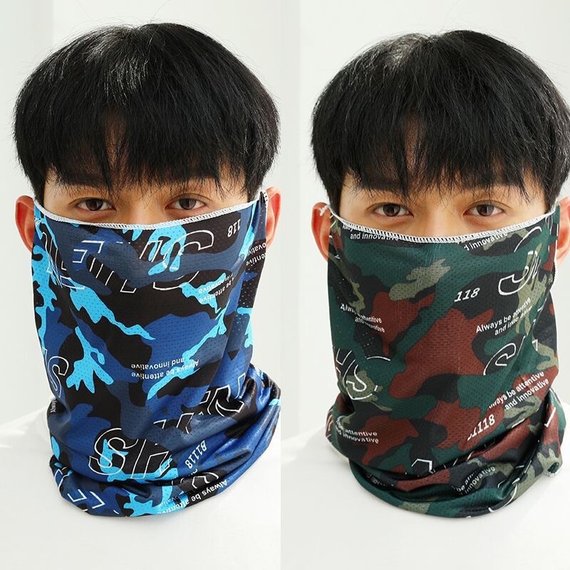 Sunscreen Mask Men's Face Covering Ice Silk Scarf Mask Summer Ear-hanging Veil Riding Face Towel Neck Protective Face Cover