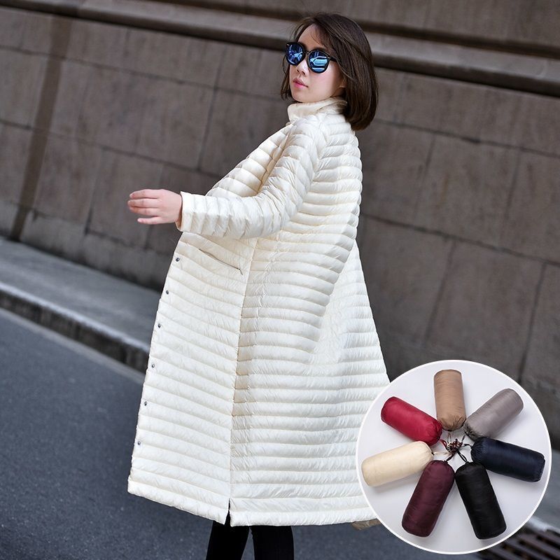 Lightweight Over-The-Knee Long down Jacket for Women 2025 New Autumn and Winter Korean Style Slimming Look Stand-Up Collar Ultra-Lightweight Jacket