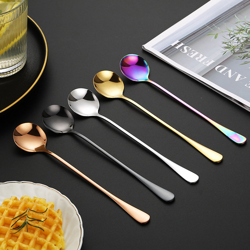 1010 stainless steel creative stirring round spoon titanium plated spoon with long handle dessert spoon ice cream spoon
