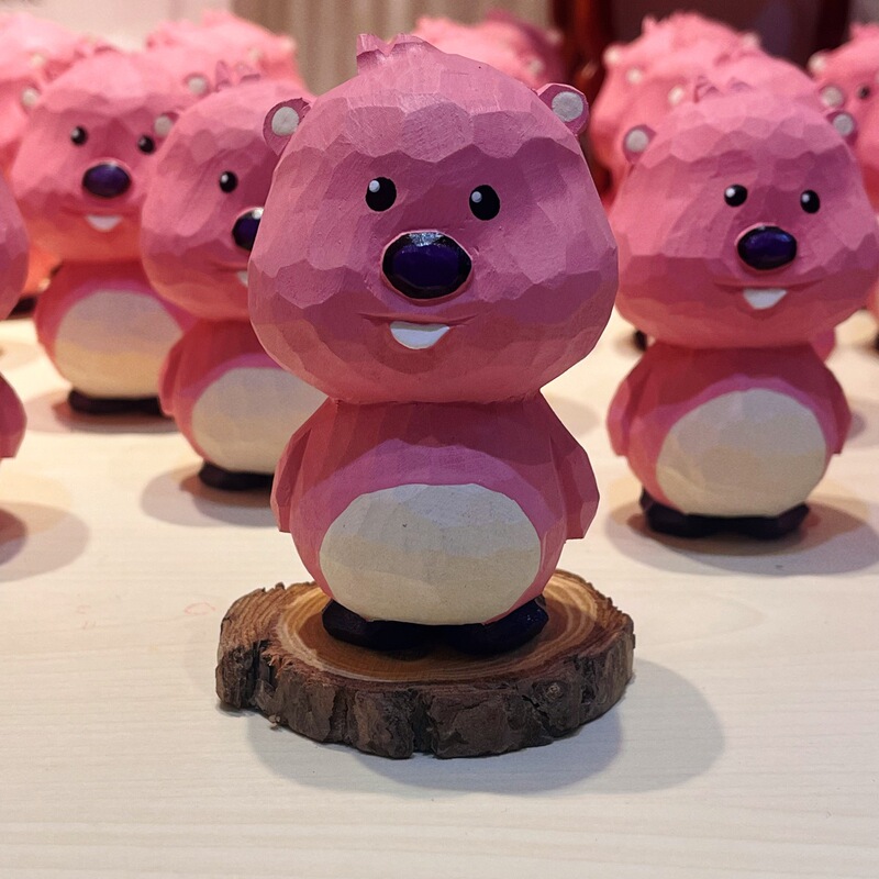 Wood carving small beaver pink cute puffer fish pink cute wood carving small gift ornaments net red hot new