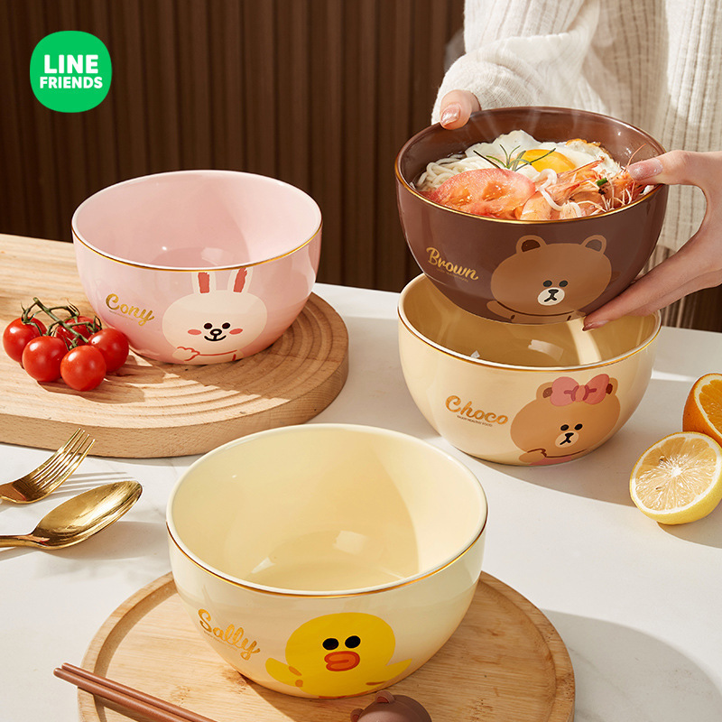LINE FRIENDS軽くて豪華な碗の家庭用陶磁器の碗の皿のセットの食器の高い顔の価値のスープの碗の漫画の食事の碗|undefined