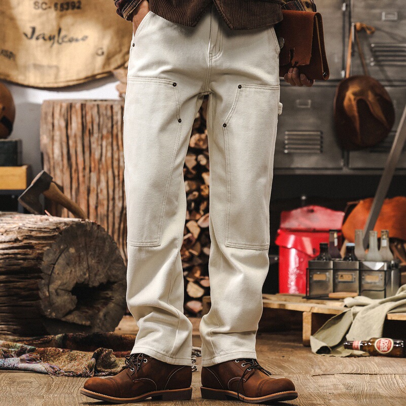 American Retro White Jeans Men's Autumn New Work Pants Men's Autumn Loose Straight Men's Casual Pants American Retro White Jeans Men's Autumn New Work Pants Men's Autumn Loose Straight Men's Casual Pants
