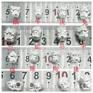 S999 Twelve Zodiac Sign Bracelet Spacer Beads Accessories DIY Braided String Bead Bracelet Pure Silver Material Accessories Rabbit Hair Crystal