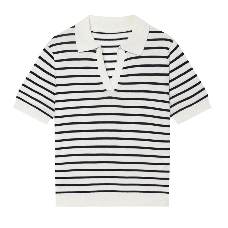 European and American Cross-Border Foreign Trade 2026 Summer New French Retro Color-Block Striped Lapel Stylish Versatile Knit Top European and American Cross-Border Foreign Trade 2026 Summer New French Retro Color-Block Striped Lapel Stylish Versatile Knit Top