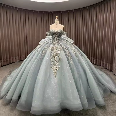 New Wedding Dress Women's off-shoulder Light Luxury Small Big Bow Out-door Yarn Photo Dress Trailing Dress