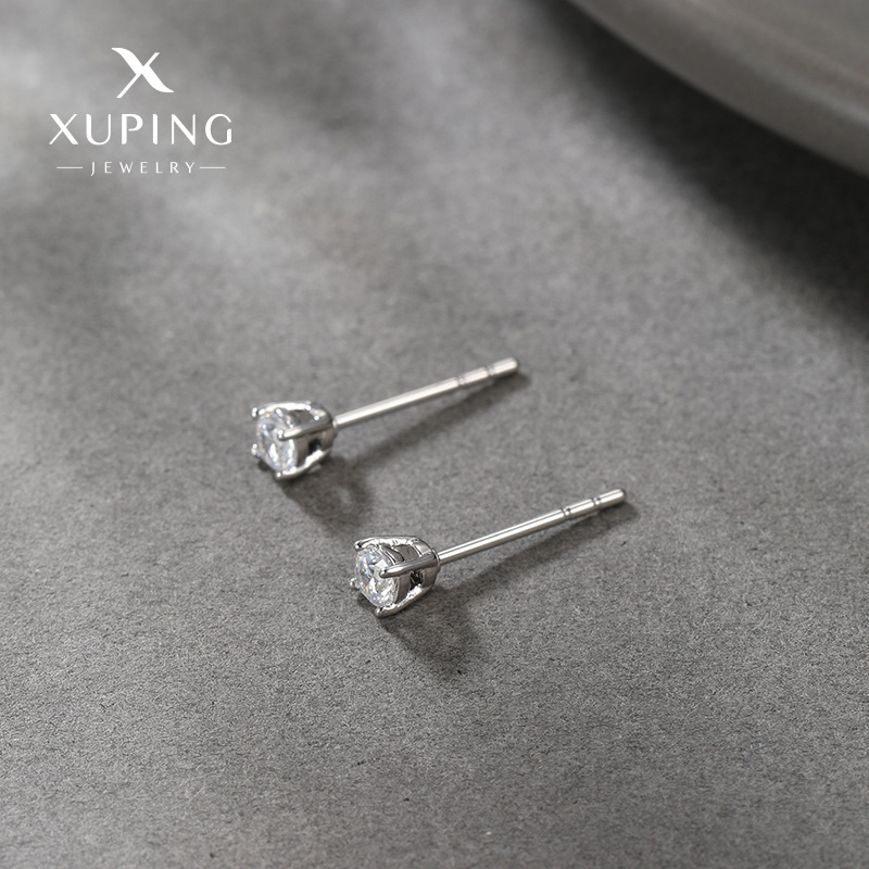 Pendientes de Joyería Xuping, Modernos, Sencillos, de Lujo Ligero, con Gema Artificial de Cuatro Puntas, Pequeños, Tipo Broche, Venta al Por Mayor, En Stock
