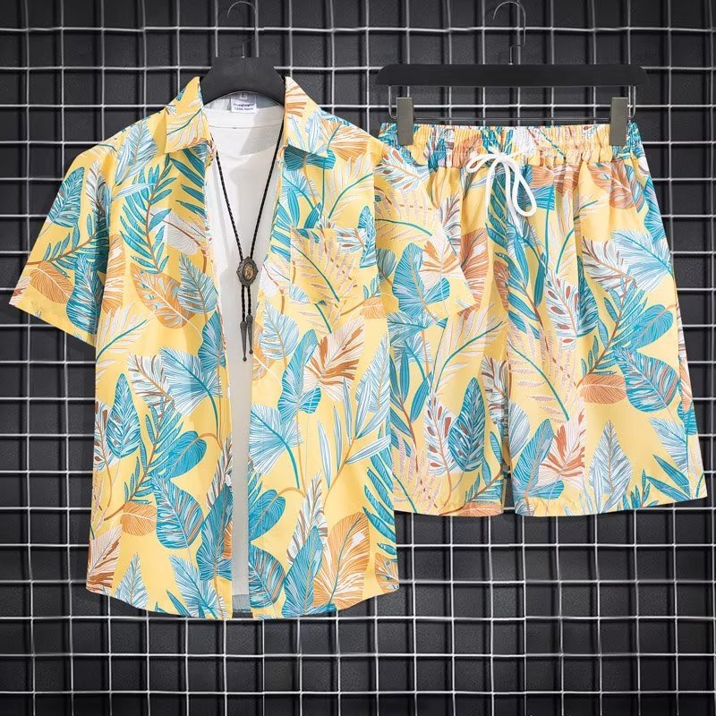 2026 Summer Suit for Men, Ice-Feel Short-Sleeved Shirt, Trendy Casual Patterned Shirt, Seaside Beach Shorts Two-Piece Set 2026 Summer Suit for Men, Ice-Feel Short-Sleeved Shirt, Trendy Casual Patterned Shirt, Seaside Beach Shorts Two-Piece Set