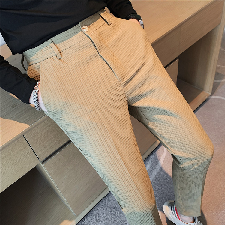 Pantalon décontracté droit gaufré à la mode et simple de marque tendance paresseuse, pantalon slim à petite jambe, pantalon d'affaires suspendu_voghion.com