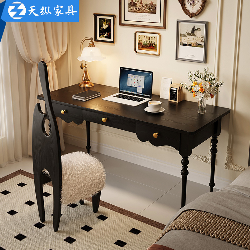 Tianzong French Style Retro Full Solid Wood Desk Home Office Desk Ash Bedroom Computer Desk Student Writing Desk Tianzong French Style Retro Full Solid Wood Desk Home Office Desk Ash Bedroom Computer Desk Student Writing Desk