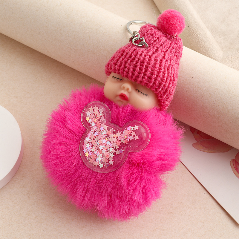 Amor dorado muñeca de sueño imitación de conejo bola de pelo colgante lindas bolsas escolares colgantes para niñas joyas de peluche llaveros