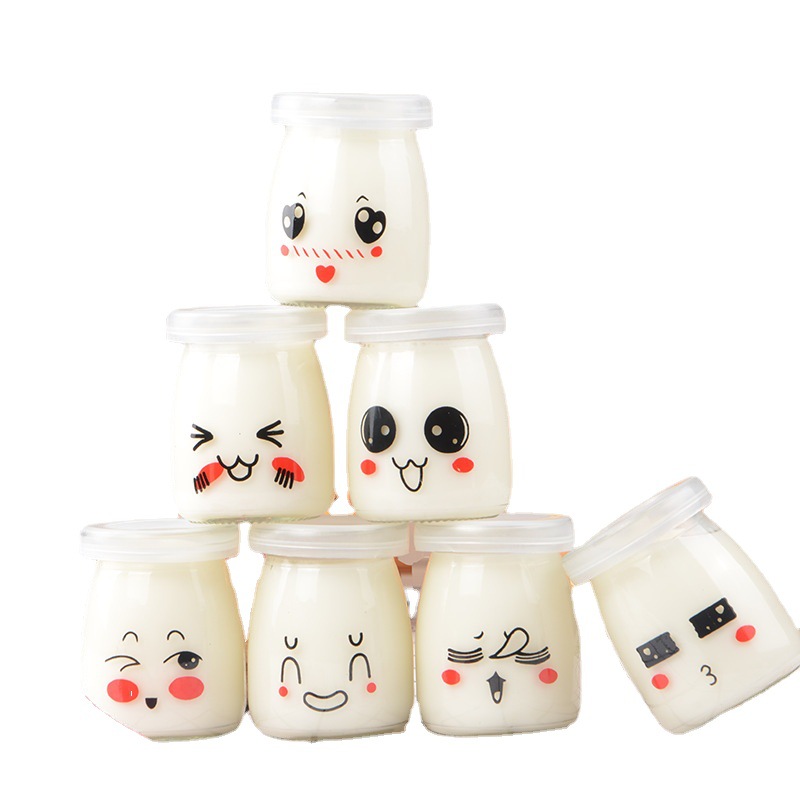 150 pudín taza 200ml yogur jalea botella de vidrio Suministro 100mL expresión de dibujos animados al horno botella de pudín de flores