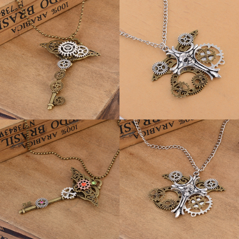 European and American Explosive Jewelry Steampunk Series Exaggerated Retro Round Gear Pendant Necklace Amazon Hot Sale